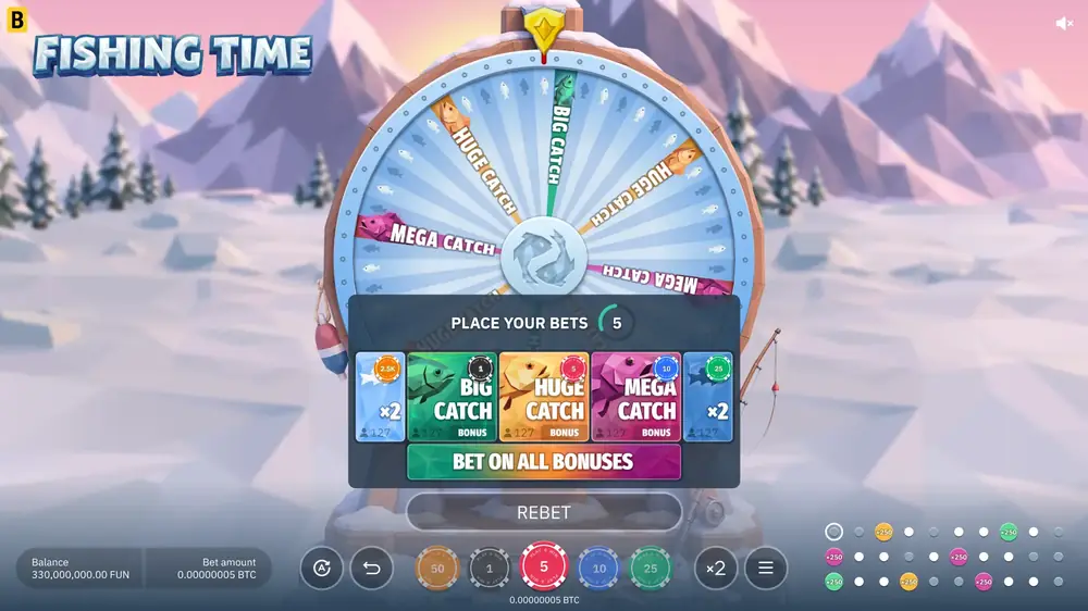 Placing bets on the Fishing Time wheel sectors