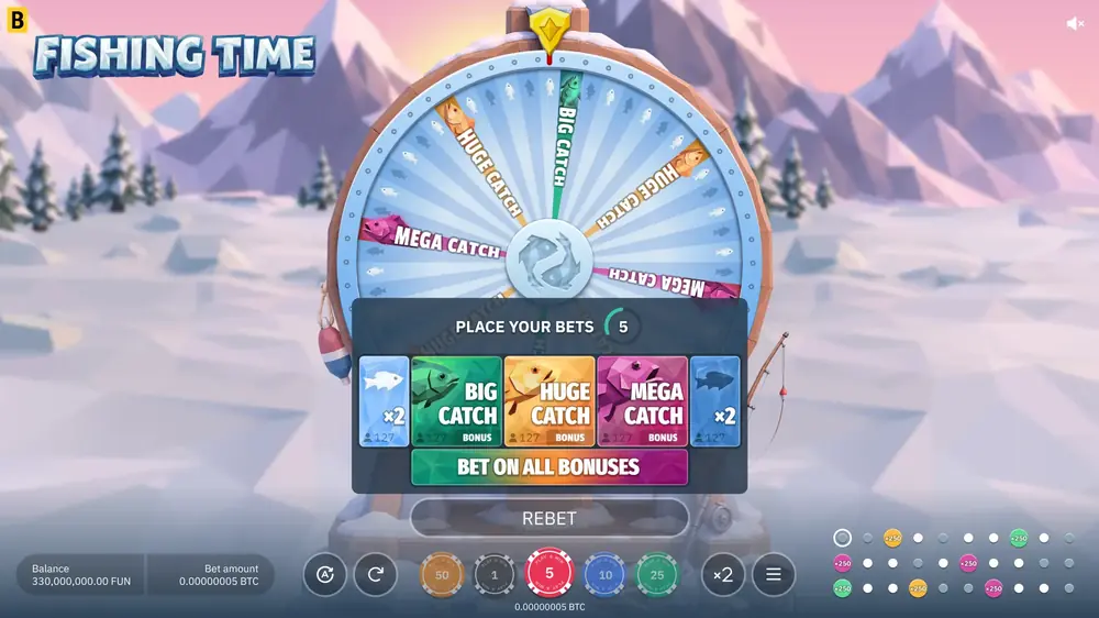 Fishing Time game view with the wheel and frozen lake